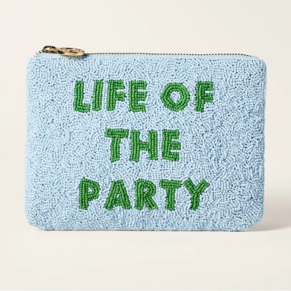Kate Spade Blue and Green Festive Life of the Party Clutch - Picture 1 of 3